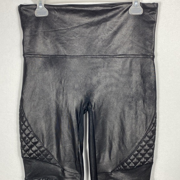 SPANX FAUX LEATHER VERY BLACK MOTO LEGGINGS size XL - Picture 3 of 13